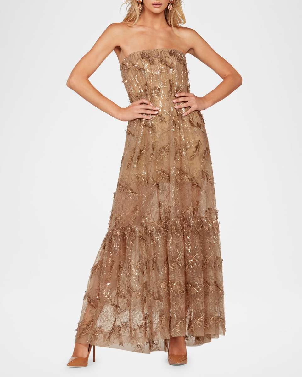 Cara Strapless Sequin Embroidered Gown